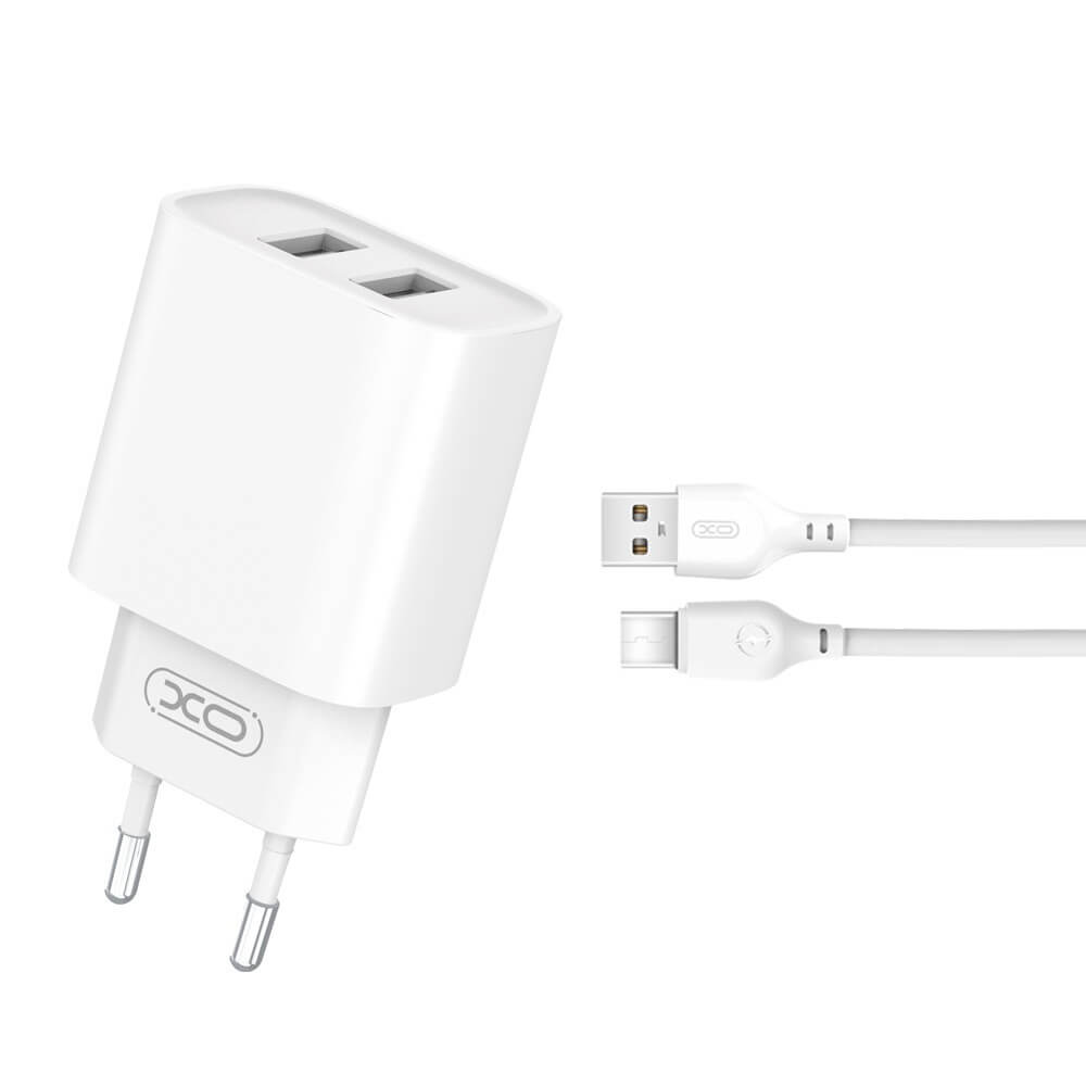 XO Φορτιστής με 2 Θύρες USB-A και Καλώδιο USB-C Λευκός (CE02C)