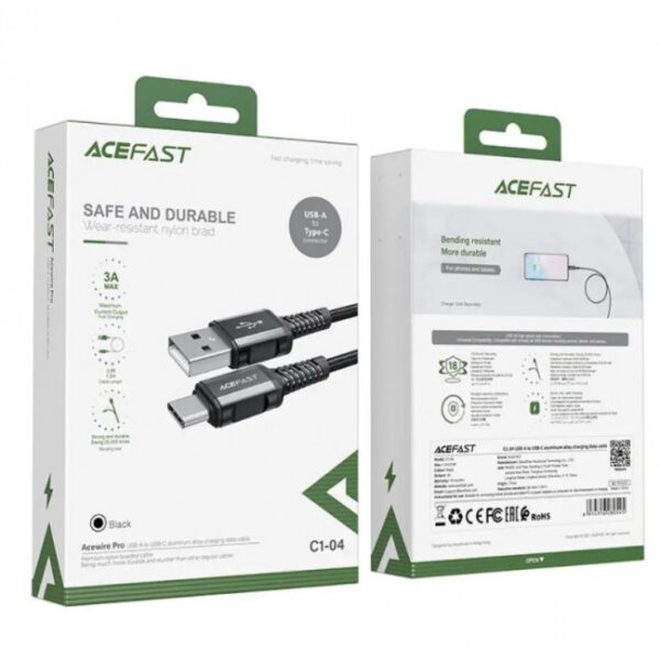 ACEFAST C1-04 Braided USB-A σε USB-C 3A 1.2m Καλώδιο Black